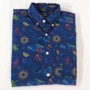 J Crew Hawaiian Printed Short Sleeve Slim Flex Casual Shirt